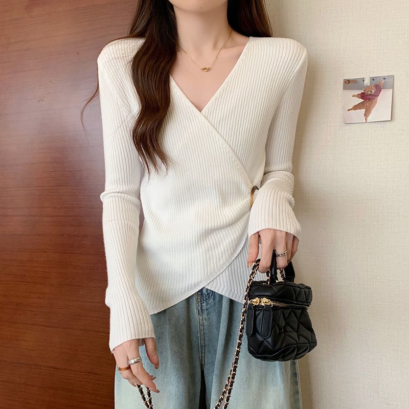 

Рубашка с V-образным вырезом, весна, осень и зима, новые тонкие топы для женщин, модные женские универсальные топы 3XL [Recommended 161-90kg]