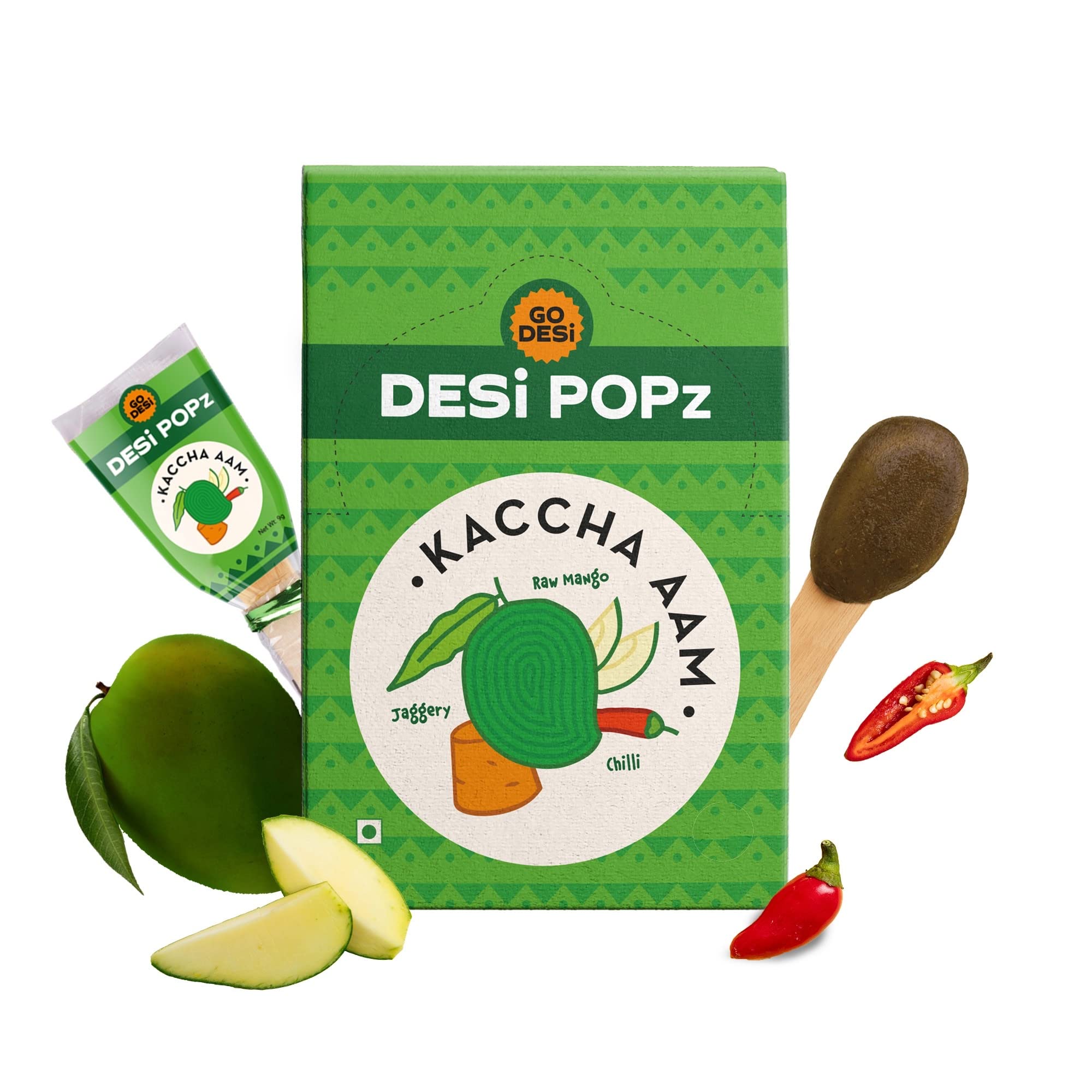 GO DESi Popz - Kaccha Aam Pop, Raw Mango & Jaggery Candy, Aam Candy Packet, Fruit Toffee, Indian Snacks, 40 Pieces, 320 g