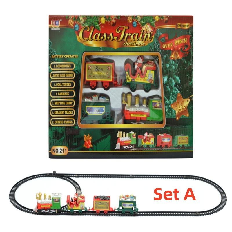 Electric Christmas Train Set Electric Engine Railway Track Playset With Music Santa Claus Sleigh Snowman Carriage Christmas Gift