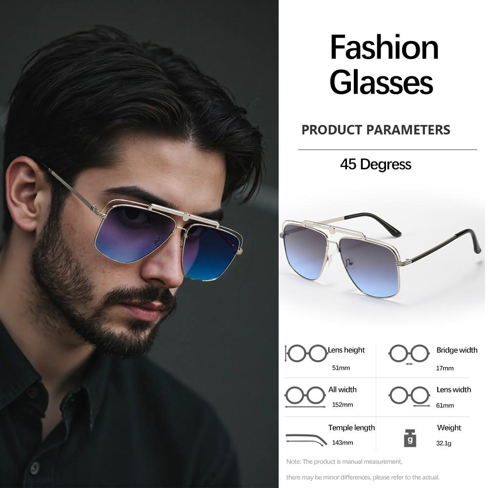 New In Retro Sunglasses For Men Double Beam Metal Glasses Square Frame Workplace Light Luxury Accessories Men'S Glasses