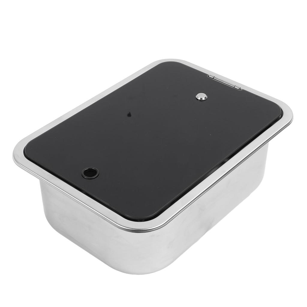 RV Single Bowl Bar Sink 15 X 11 X 5.4in Square Stainless Steel with Tempered Glass Lid and 40mm Drain Hole for Caravan