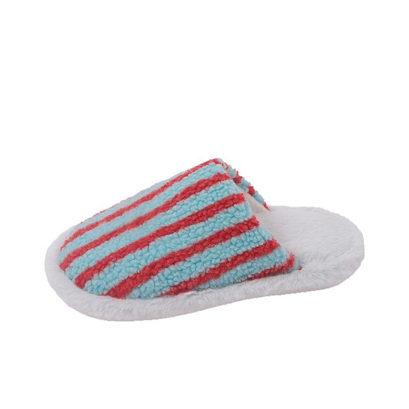 

Зима новая мода полосатая пара домашние теплые тапочки Мао Мао удобные домашние тапочки 42-43 синий