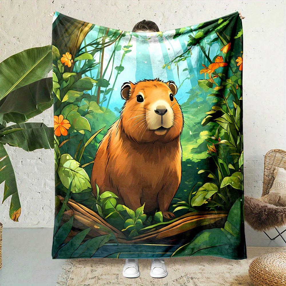 

Charming Capybara Print Blanket Reversible Flannel for AllSeason Relaxation Animal Lover Gifts Cozy Comfort 75x100cm