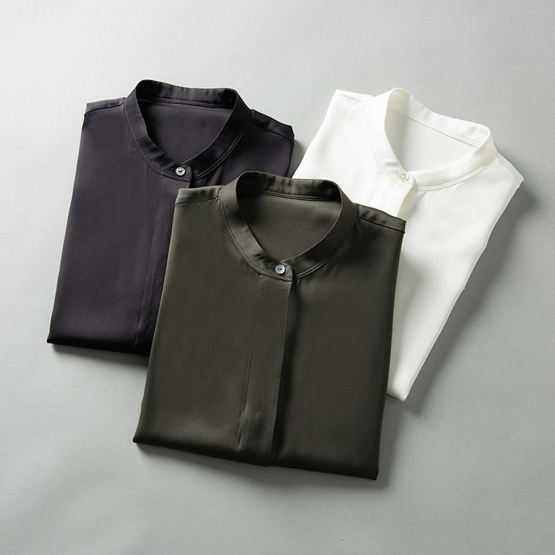 Women's 2025 Summer Short-Sleeve Mulberry Silk Stand Collar Shirt