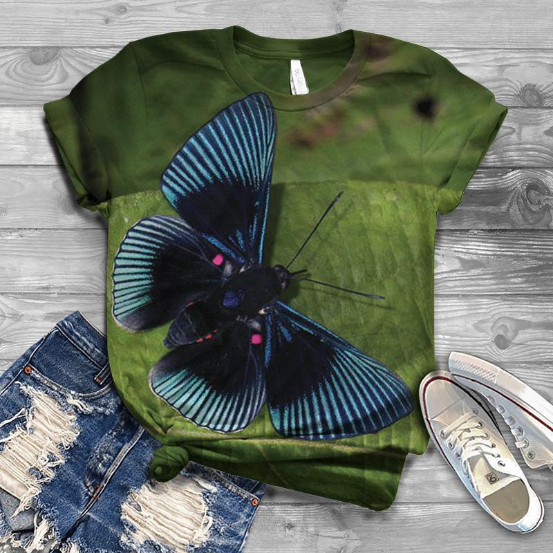 Summer New Urban Women's Casual Round Neck 3D Printed Short Sleeved Loose Retro T-shirt