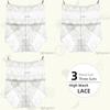 3Pieces/Lot High Waist Light Sexy Elastic Lace Women's Panties, Pure Cotton Crotch Comfortable Non-marking Breathable Lightweight Underwear Briefs
