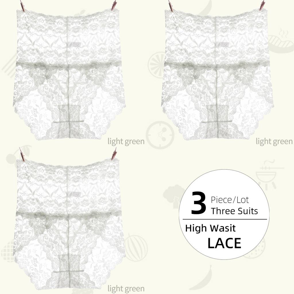 3Pieces/Lot High Waist Light Sexy Elastic Lace Women's Panties, Pure Cotton Crotch Comfortable Non-marking Breathable Lightweight Underwear Briefs
