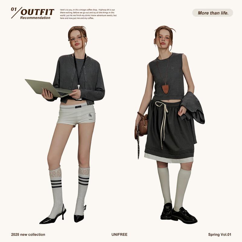 

UNIFREE Women s Knit Cardigan & Sleeveless Vest Two-Piece Set One Size