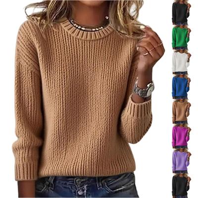 Damenmode Lässiger weiter Pullover Einfarbig Rundhalsausschnitt Langarm Strickpullover