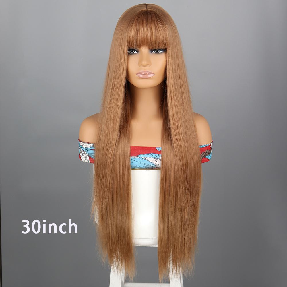 Long Straight Wig With Bangs Natural White Hair Wigs Synthetic Heat Resistant Wigs For Girls Daily Party Use