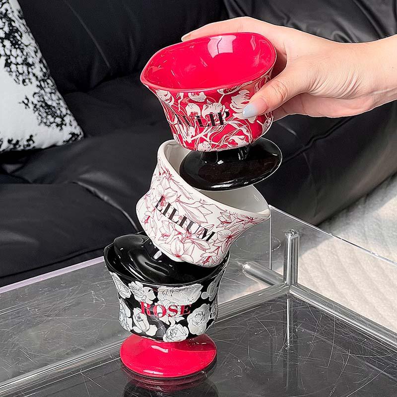 Creative Flower Shape American High Foot Coffee Cup Commercial Household Italian Coffee Pull Up Cup Ceramic Cup