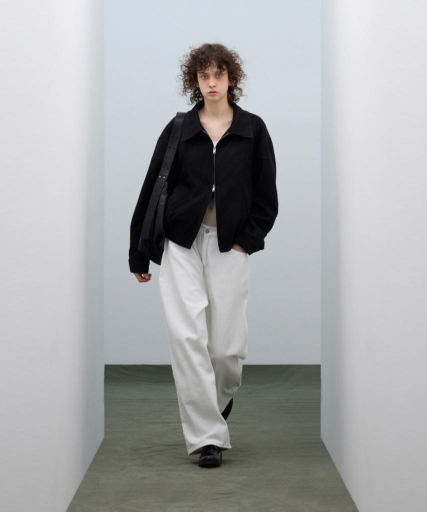 Standarderror 87-Stan061 Layer Line Suede Blouson Jacket Black