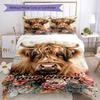 3PC Custom Name Highland Cow Floral Art Bedding Set Printed Bedding Set Duvet Cover Closure Includes 1 Duvet Cover & 2 Pillowcases for All Seasons Bed
