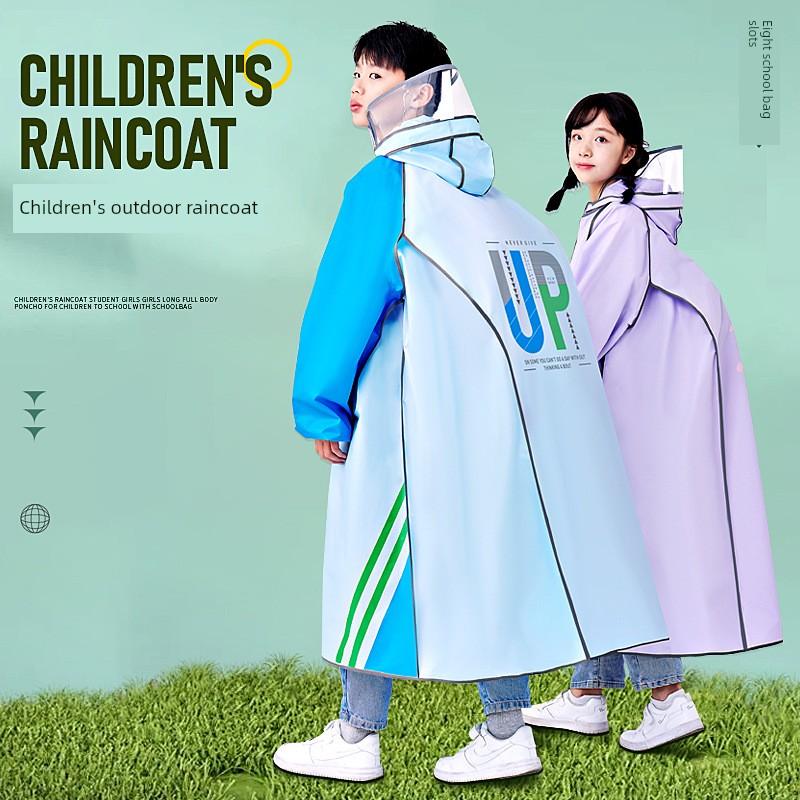 New Model Children's Raincoat for Boys and Girls with Backpack Space, Double Placket, Large Brim, Rainproof, Outdoor, for Students Going to School