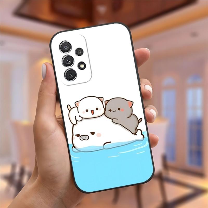 Fun Cartoon Peach Mochi Cat Phone Case for Samsung Galaxy A13 A52 A53 A73 A32 A51 A23 A22 A12 02s A20e A40 A50 A21 A72 A70 Cover