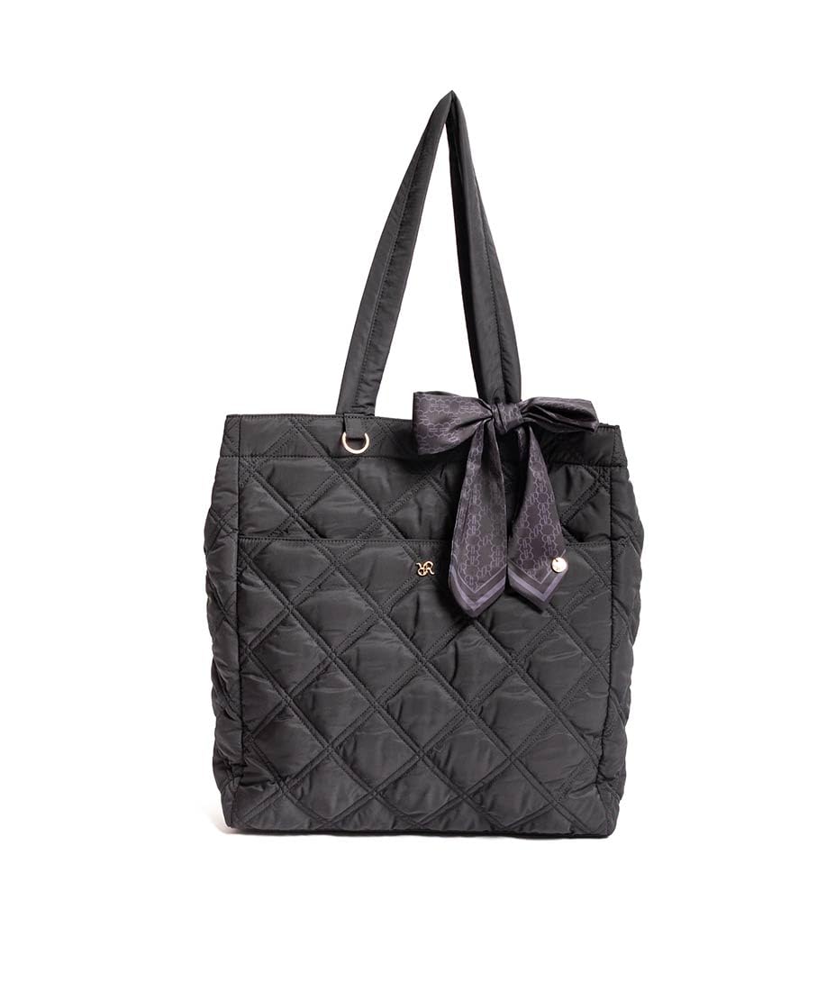 

[A4 compatible] 2-way ribbon quilted tote bag FB36191 BLACK
