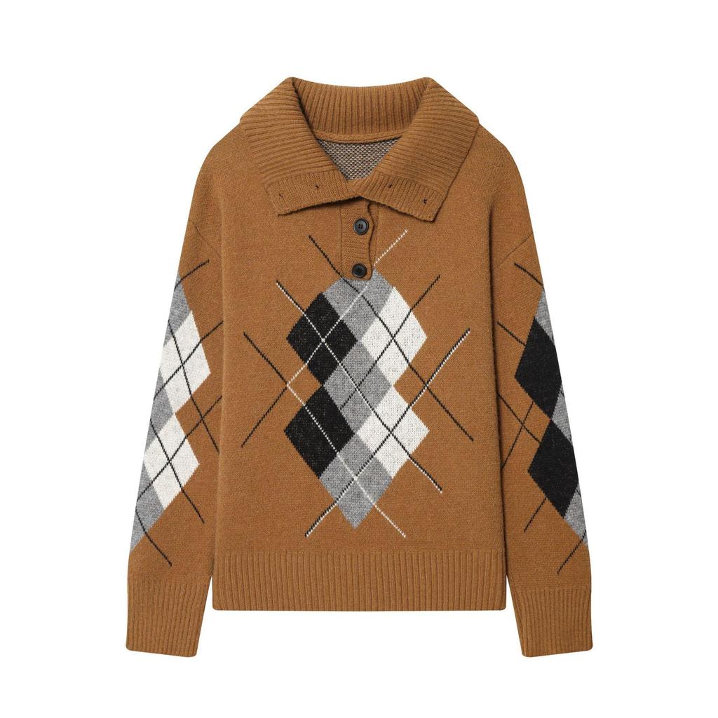 Retro Plaid Polo Collar Sweater - 2026 Autumn/Winter Fashionable Knit Top