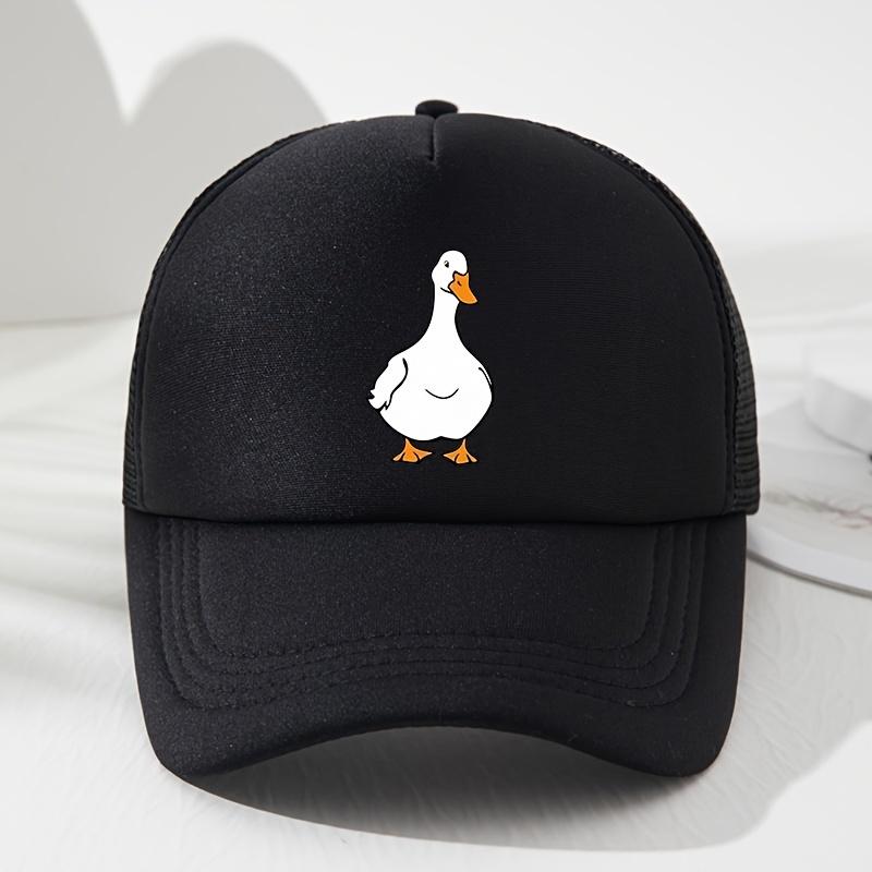White Goose Print Mesh Baseball Cap, Fashionable Truck Driver Cap, Adjustable, Suitable for Outdoor Picnics, Hiking, Fishing