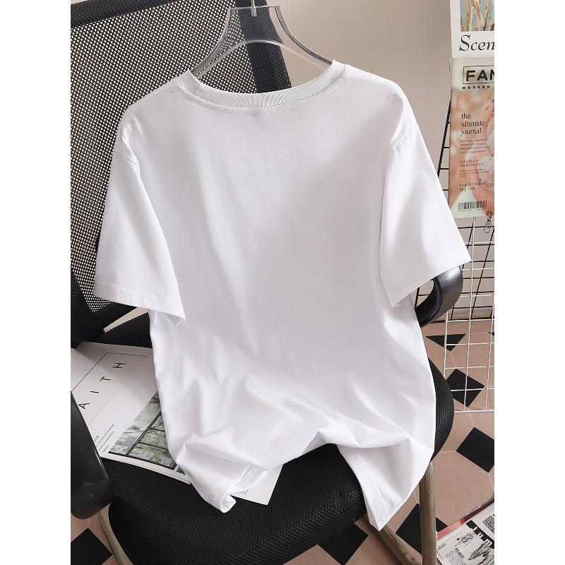 Damen Glitzer Herz Buchstaben Druck T-Shirt Rundhals Kurzarm Stretch Ganzjahres Maschinenwaschbar Lässiges Oberteil