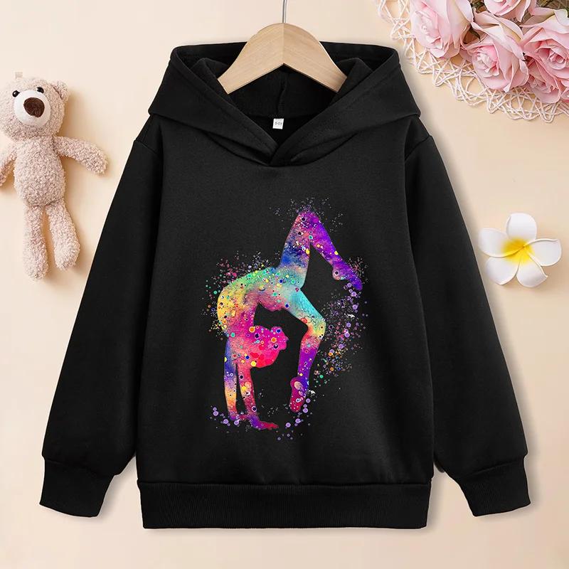 Autumn Winter Colorful Gymnast Printed Hoodies Fashionable Casual Warm Sports Long Sleeved Children's Boy and Girl Kids Unisex Hooded Sweatshirts