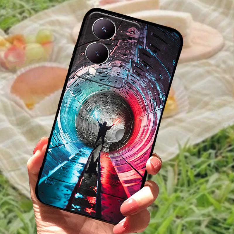Für Vivo Y17s Hülle Mode Cartoon Schwarz Silikon Weiche Rückseite Hülle Für Vivo Y17s Handyhülle Cover 6,56" Y 17 s Funda Coque