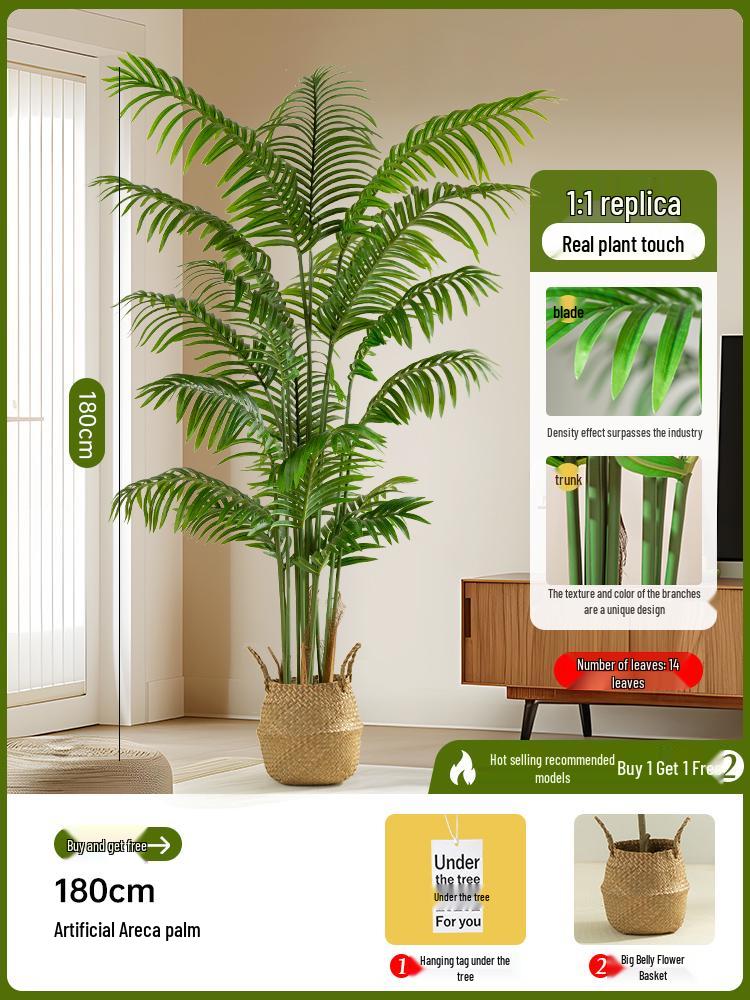 Luxury Fishtail Palm Artificial Tree for Indoor Living Room Decor - Bionic Green Plant In Pot for Floor Landscaping.