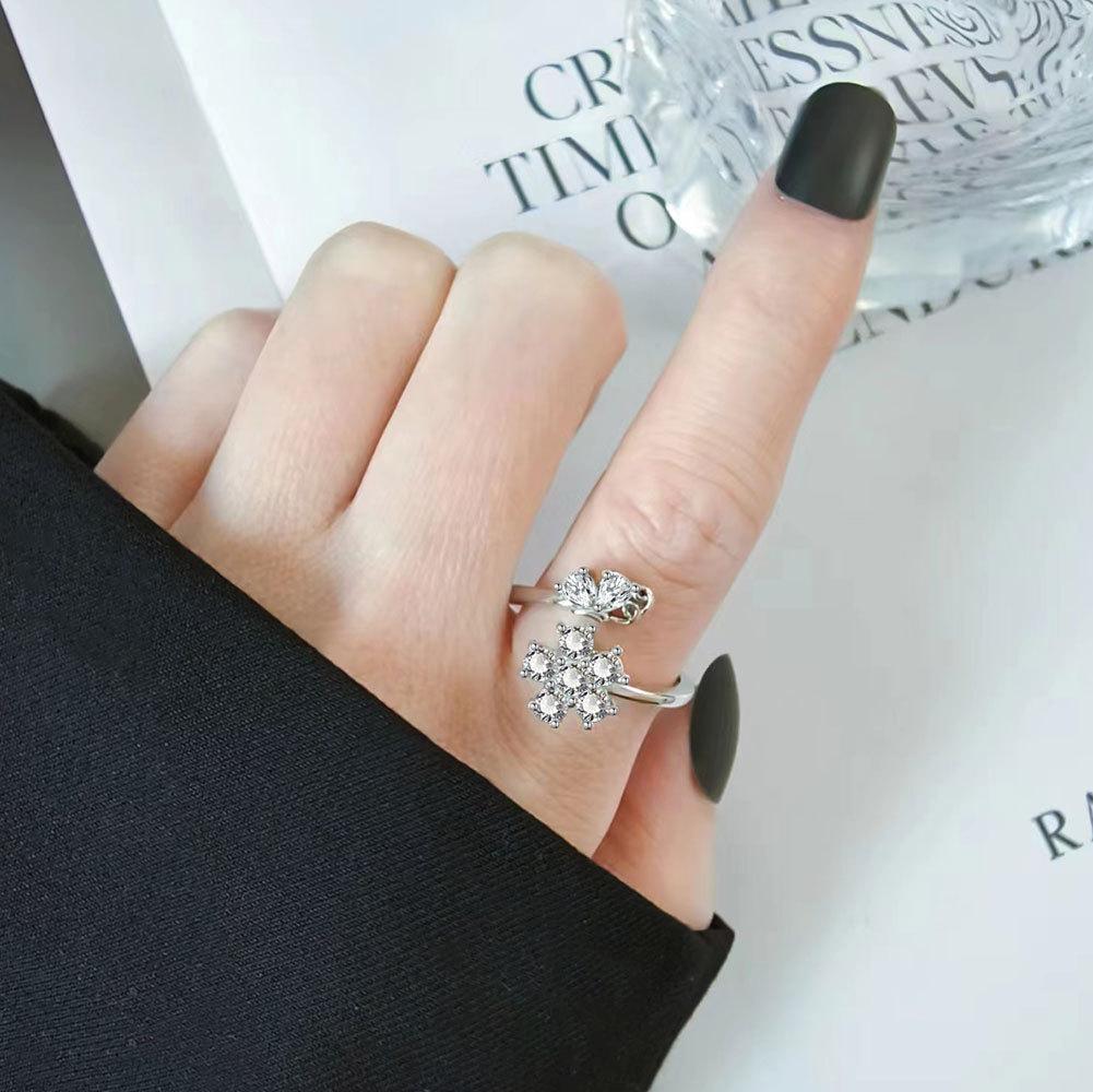 Rotatable Flower Moon Star Open Ring For Women Anti Anxiety Stress Relief Micro Paved Zircon Jewelry