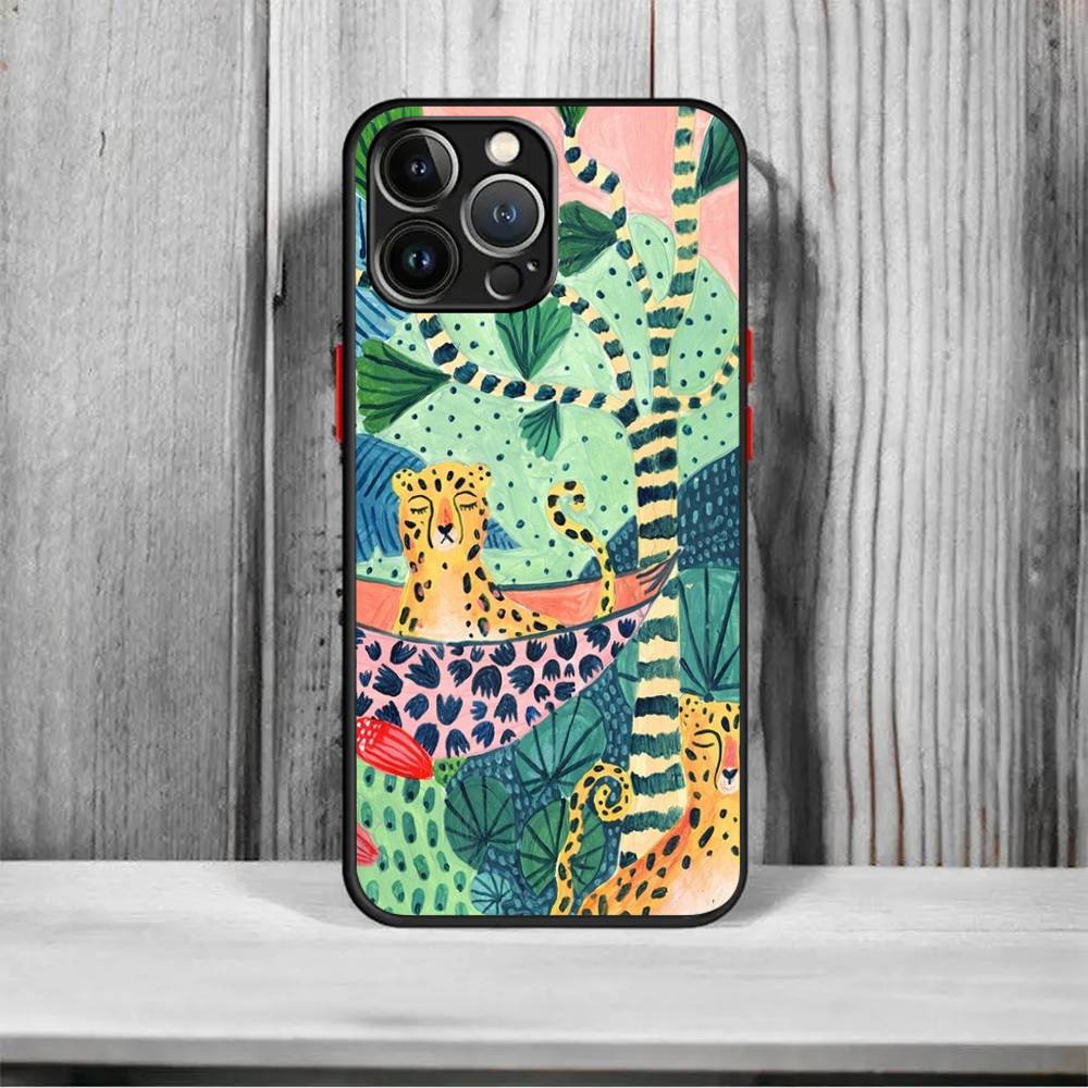 Tropical Jungle Print Leopard Sloth Shockproof For iPhone X XR XS 11 12 13 14 15 16 pro Mini MAX transparent Matte Phone Case