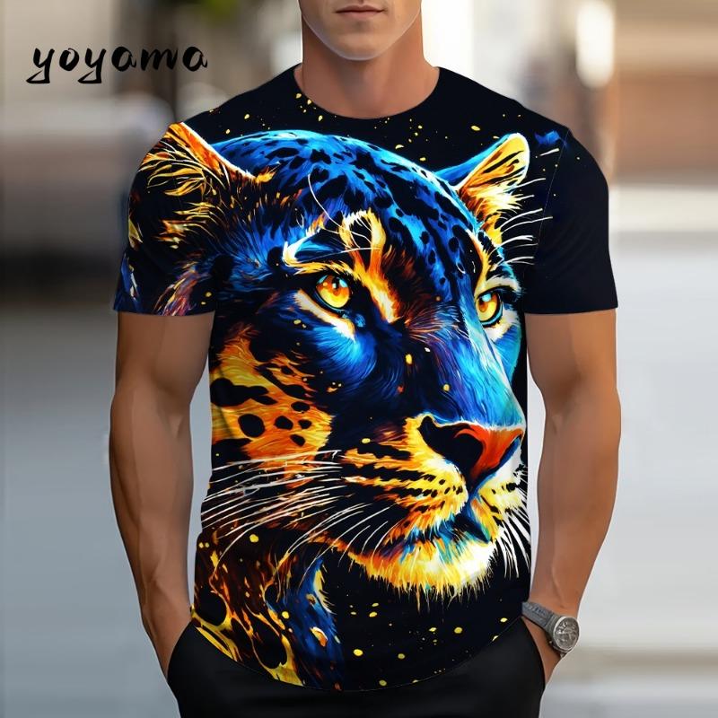 3D Tiger Men's T-Shirt Summer Outdoor Breathable Men Top Trendy Versatile Men's Clothing Casual Printed Men's Short Sleeve Shirt