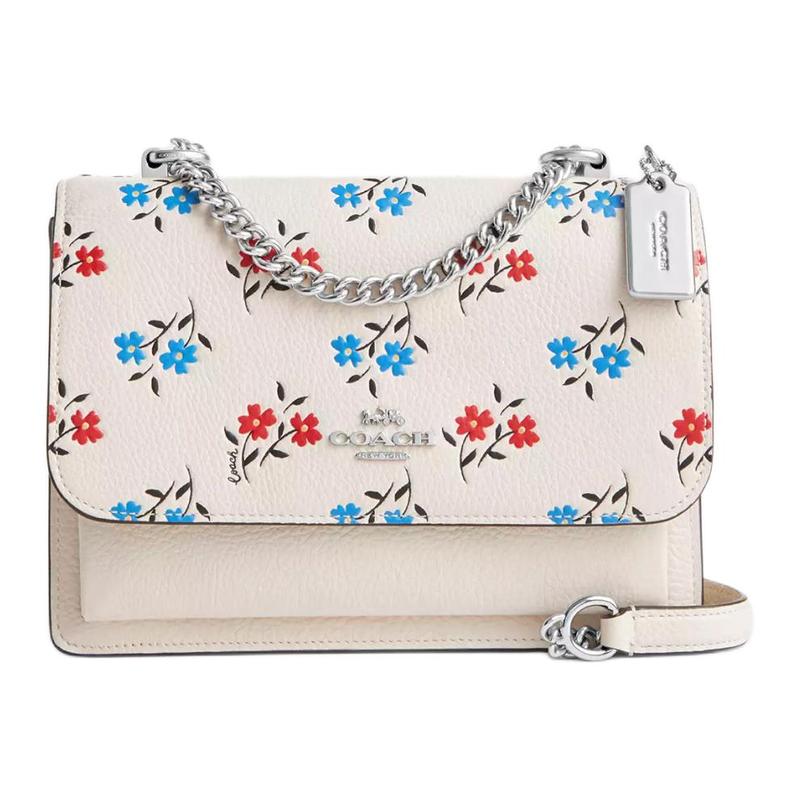 

COACH Klare 22 Floral Print Fine Pebbled Leather Crossbody Shoulder Bag Small Women s Silver and Chalk Multicolor срібний