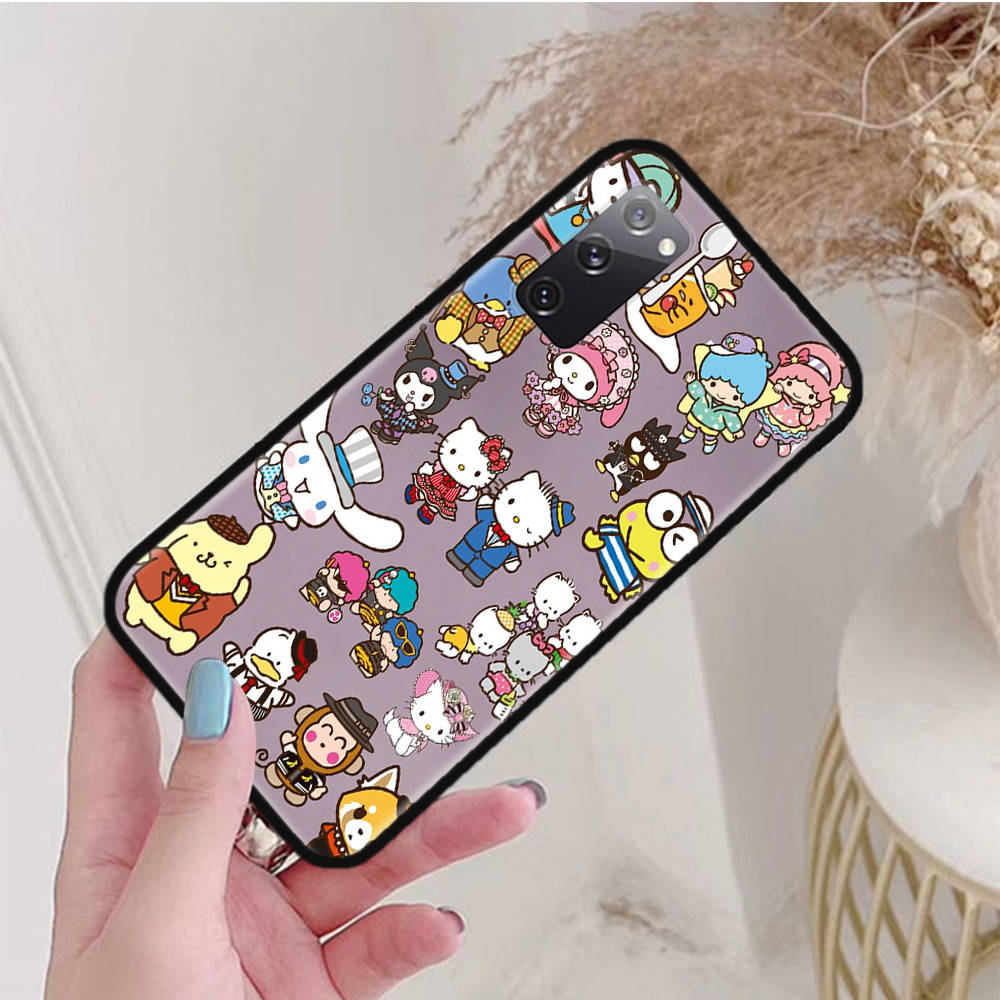 

Черный чехол для iPhone 16 15 Plus 14 13 12 11 Pro 8 6 SE XR XS Max P30 Nova 5T Y5P Y6 Y7 Y8P Y9 Realme C30 C33 C31 L-7 Sanrio Персонажи Huawei Y6S 2019 пламенный
