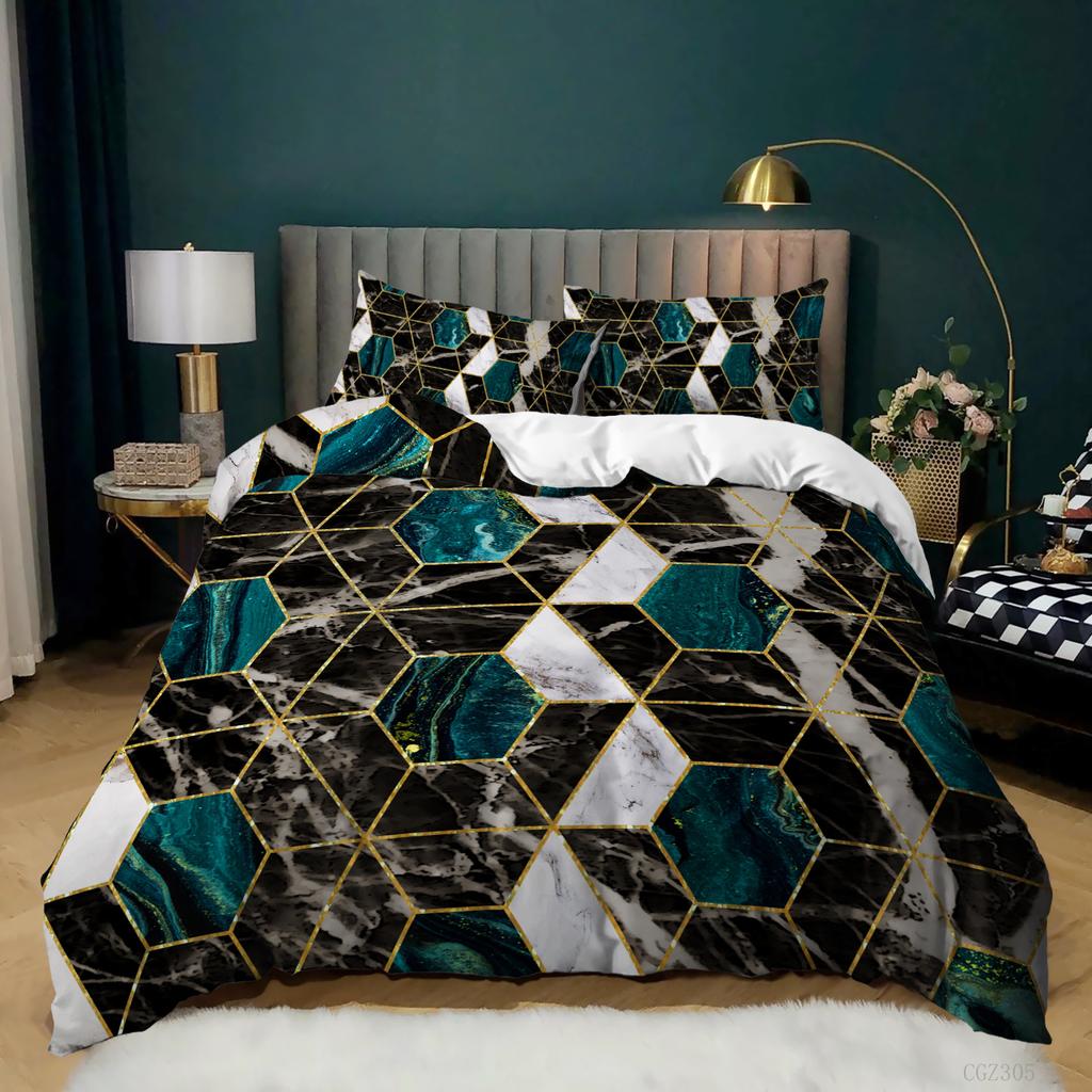 3D Digital Printing Thousand Bird Grid Marble Grid Bed Three-Piece Quilt Cover Sheets