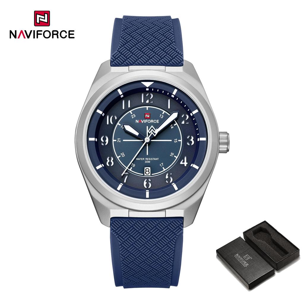 Naviforce Original Men Quartz Watch Lightweight Slicone Strap Calendar Waterproof 3ATM Round Watchcase Casual Fashion Men Watch NF9281T