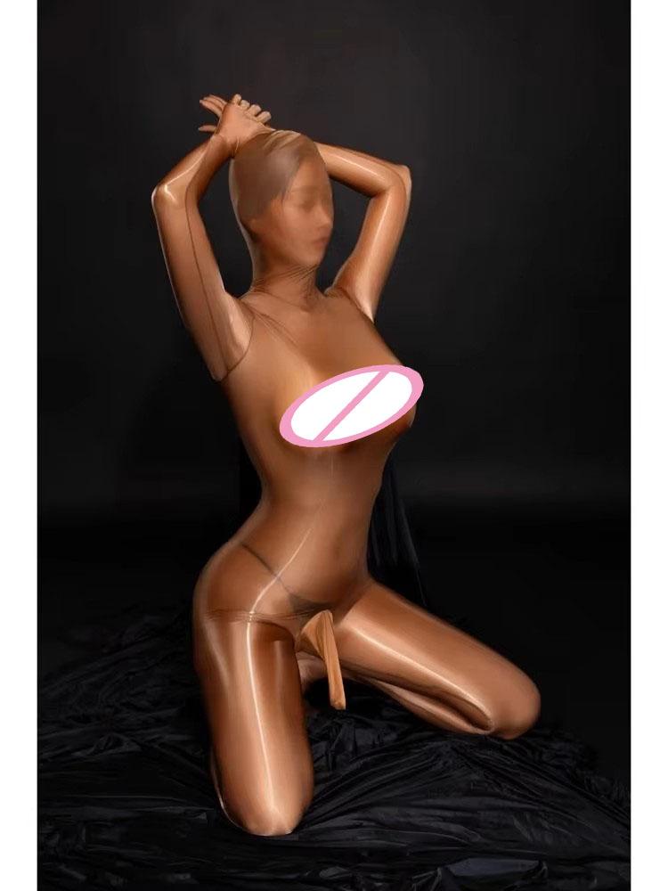 M Xl Separate Fingers Synthetic Fiber Catsuit Bodystocking Penis Sheath Hooded Zentai Jumpsuit Transparent Leggings Leotard Conjoined Intimate Wear