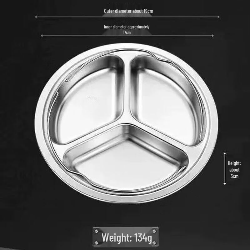 Abay 304 Stainless Steel 3-Compartment Kids Meal Plate