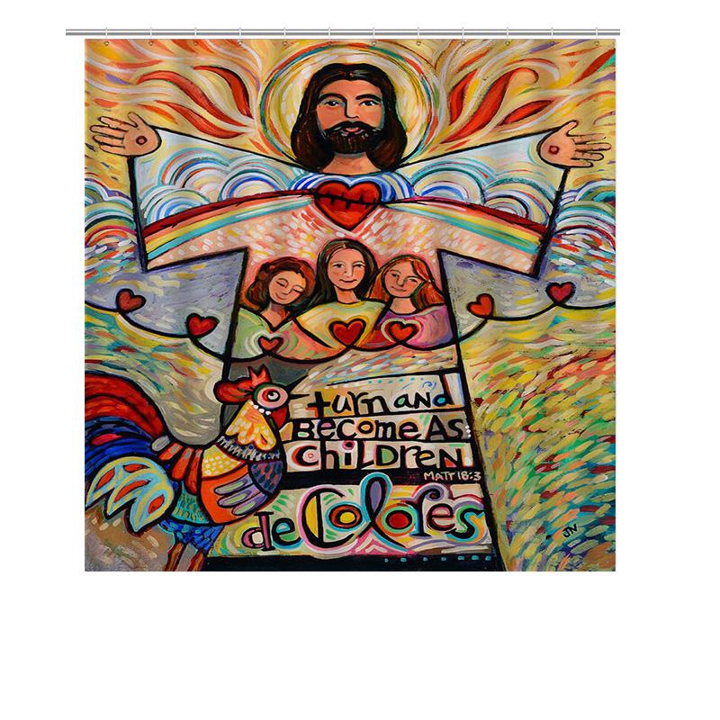 Bright Colorful Shower Curtain Decorative With Religious Symbolism Perfect For Bathroom Decoration (Mat 16:3)