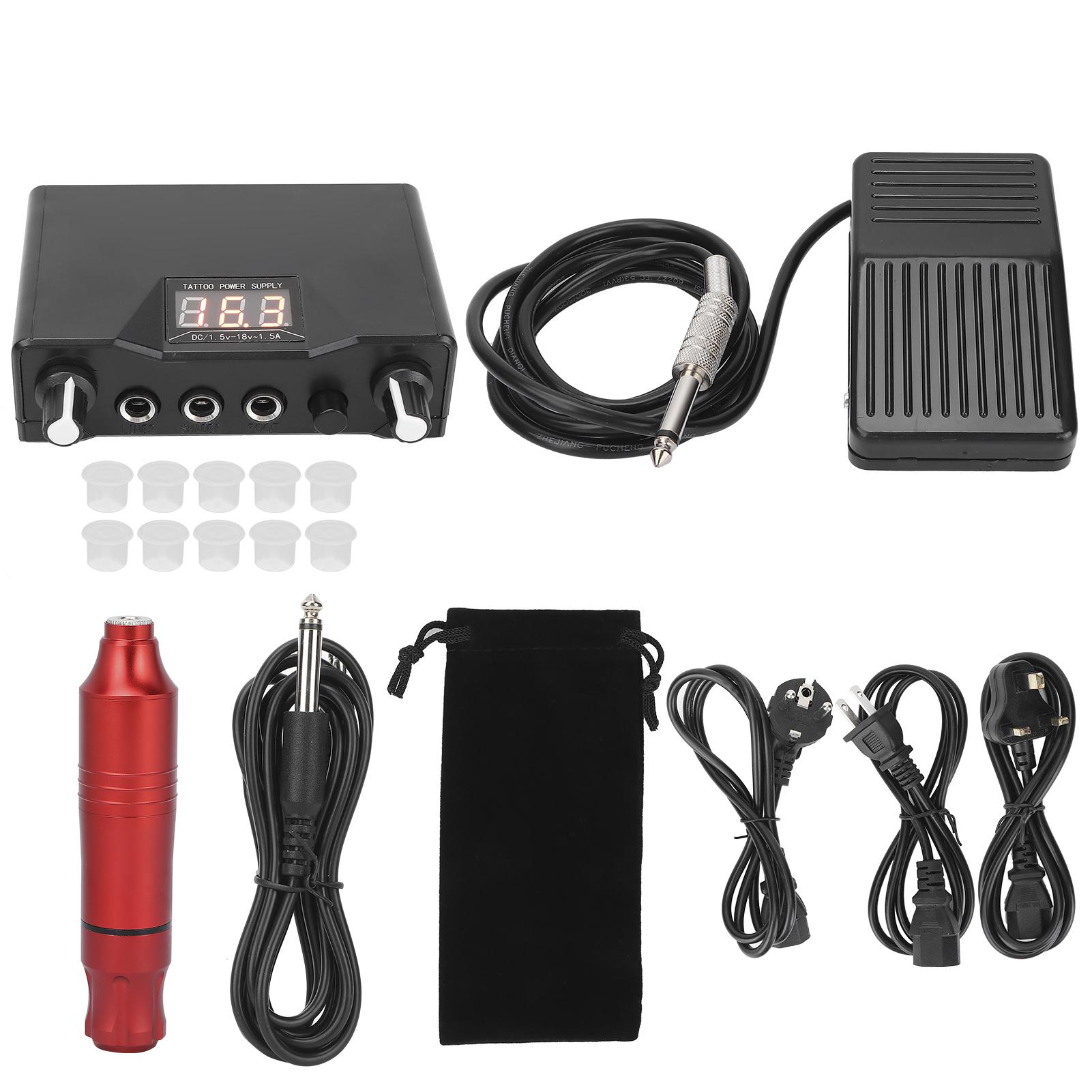 

Professional Tattoo Machine Kit Tattoo Pen Foot Pedal Power Supply Set Red (90-250V)