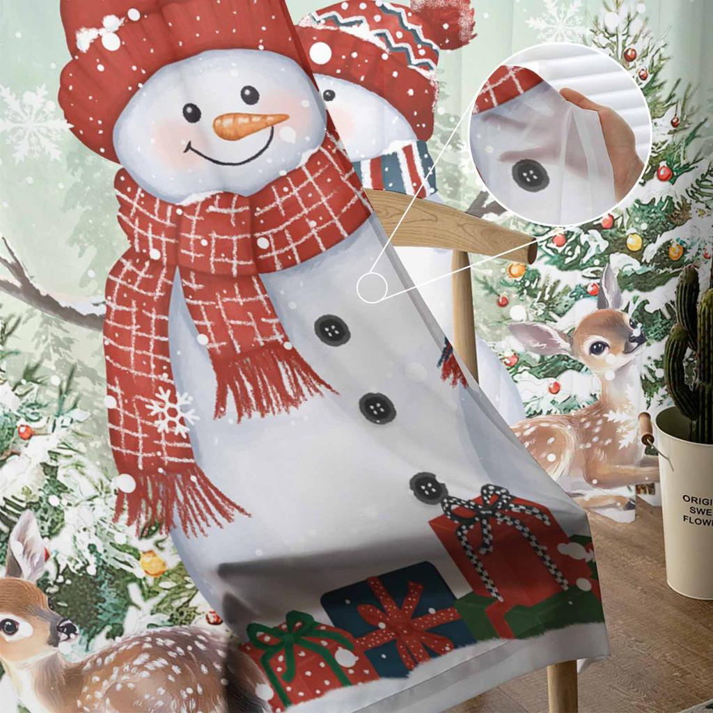 Schneemann Rentier Weihnachtsbaum Kugel Poinsettie Transparente Vorhänge Wohnzimmer Dekoration Fenstervorhänge Küche Tüll Voile Vorhänge
