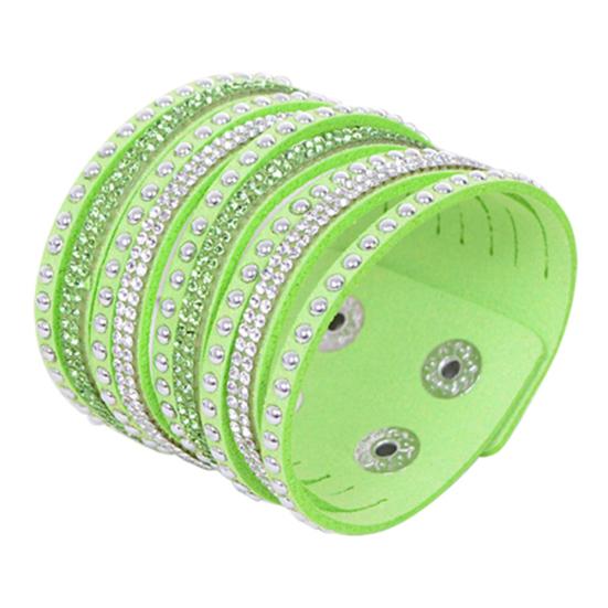 Women's Multilayer Rivet Rhinestone Velvet Cuff Bangle Wristband Bracelet Gift
