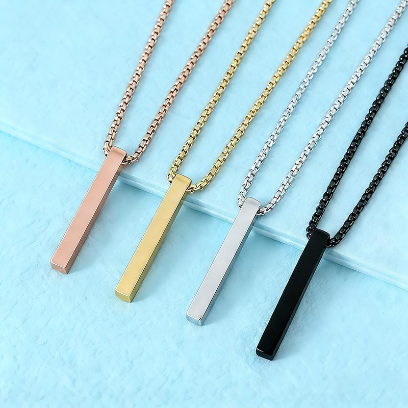 Stainless Steel Engraved Cubic Pillar Necklace - Laser Printing Metal Festival Gift