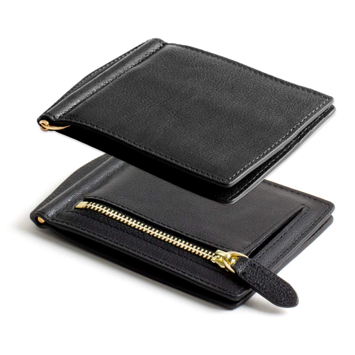 

Money Clip Coin Purse Genuine Leather Italian Leather Thin Bifold Wallet Billfold Bill Clips Card Case Black [Dom Teporna] Men s
