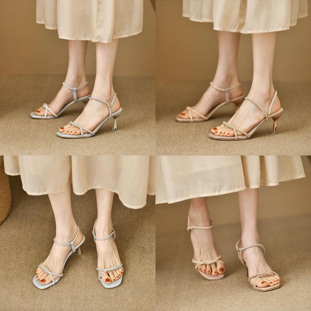 Roman Sandals For Women Waterdiamond Buckle Pu Summer Fashion Footwear