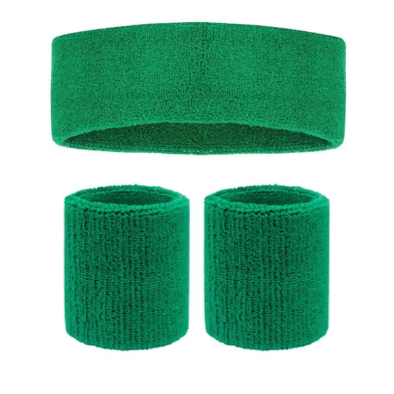 Sports Fitness Cycling Basketball Badminton Breathable High Elastic Polyester Cotton Sweat Absorbing Headband Hand Guard Wrist Headband Set