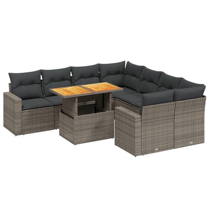 VidaXL Garden Lounge Set with Cushions 9 Pcs, Patio Sofas, Patio Furniture Set, Outdoor Furniture, Grey 3271242