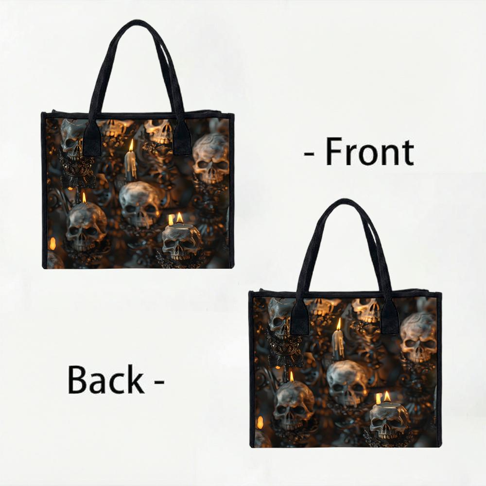 Gothic Skull Candle Pattern Tote Bag Casual Daily Outdoor Handbag Large Capacity All-match Handheld Bag