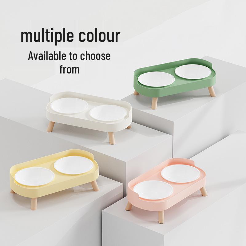 

Керамическая двойная миска для кошек и собак: Миска для корма и воды для домашних животных, защищающая от проливания Lemon Yellow