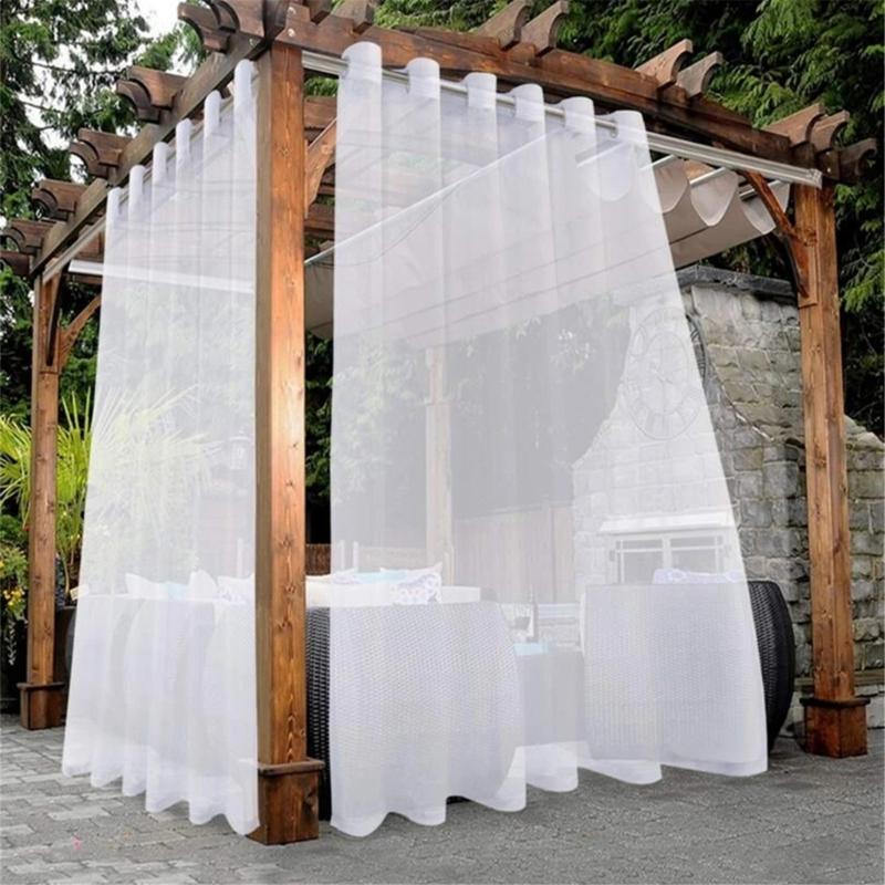 Outdoor Transparents Curtains Weatherproofs Eyelet Voile Curtains for Patioes Gazeboes
