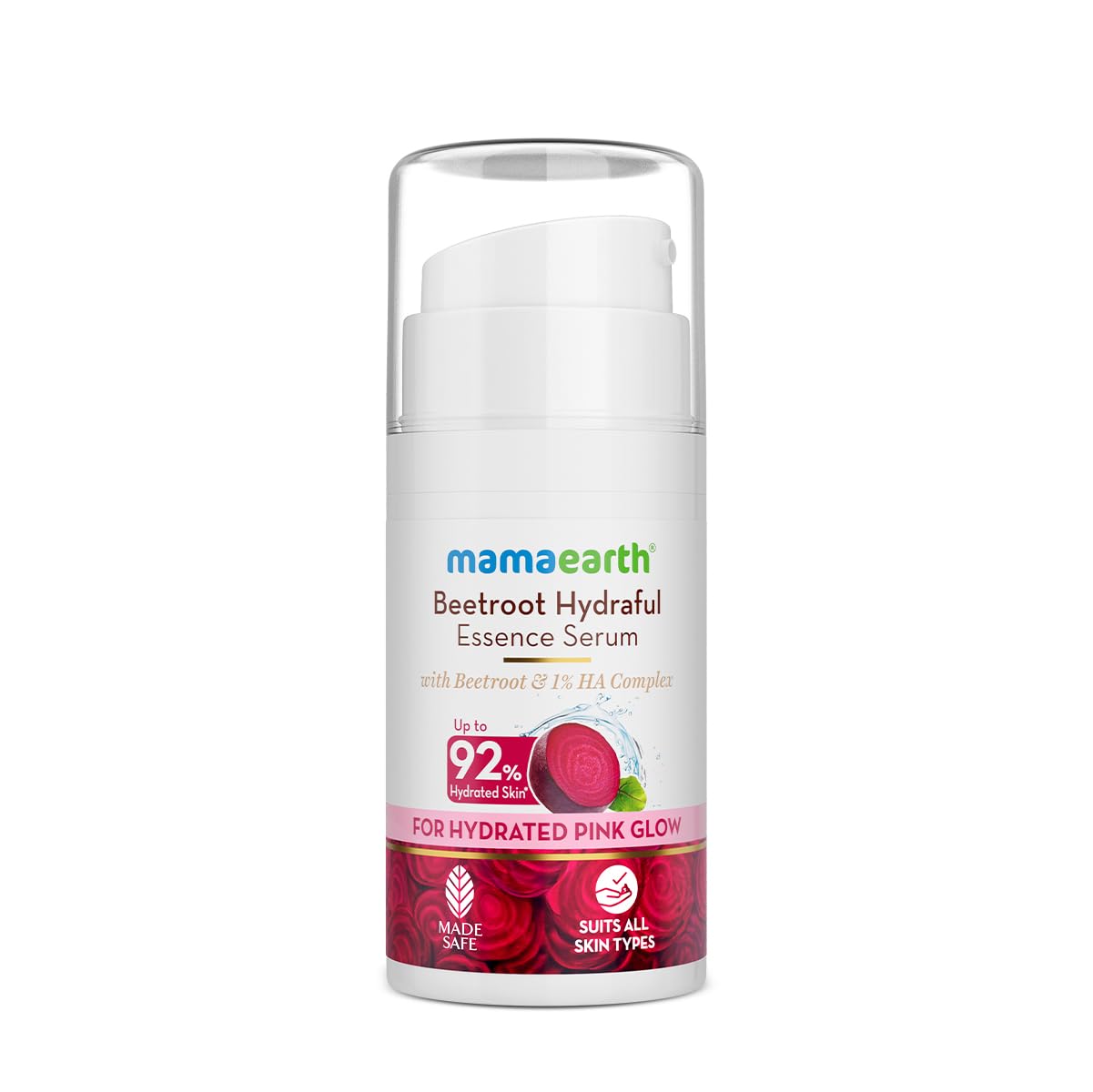 

Mamaearth Сыворотка-эссенция Beetroot Hydraful 15 мл – 1% гиалуроновой кислоты для увлажненного розового сияния, упругой и гладкой кожи