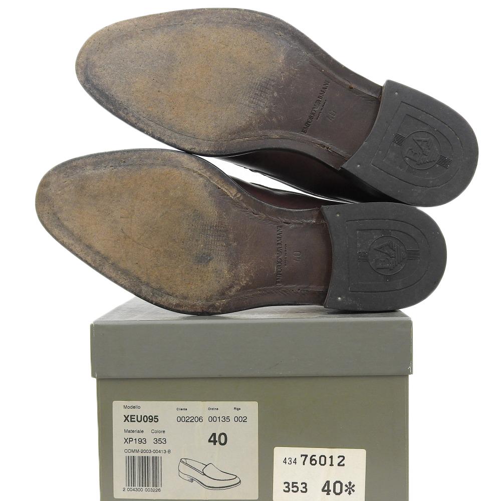 EMPORIO ARMANI Men's Brown Leather Loafers, Size 40, XEU095 shoes 40 BrownUsed