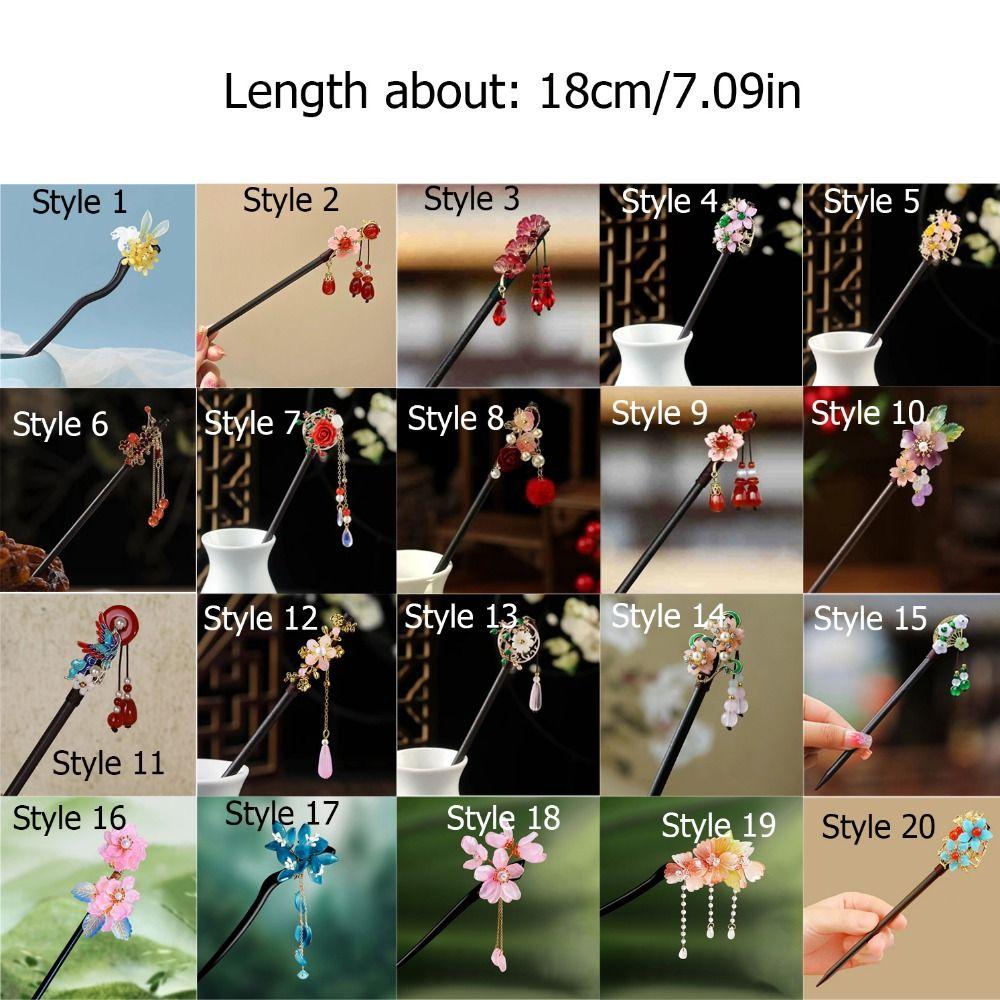 Hair Ornaments Wooden New Chinese Hair Stick Vintage Handmade Hanfu Hair Bun with Tassel Flower Hairpin Fork for Hanfu